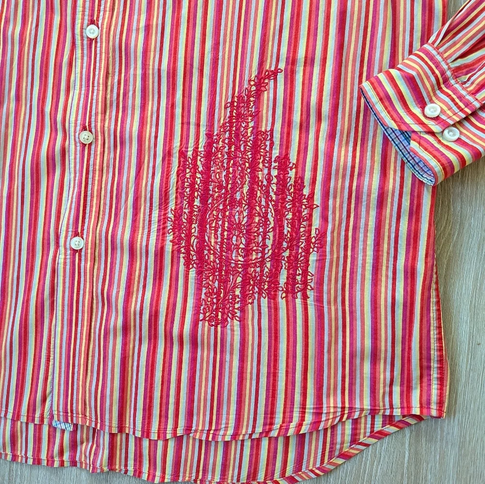 Robert Graham Shirt Men's XL Embroidered Striped